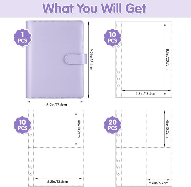 Antner A5 Kpop Photocard Binder 6-Ring Card Collector Album with 40 Pack Card Sleeves, PU Leather Photocard Holder Book with Multi-Size Photo Protectors for Organizing Trading Cards, Purple A5 Binder - Image 2